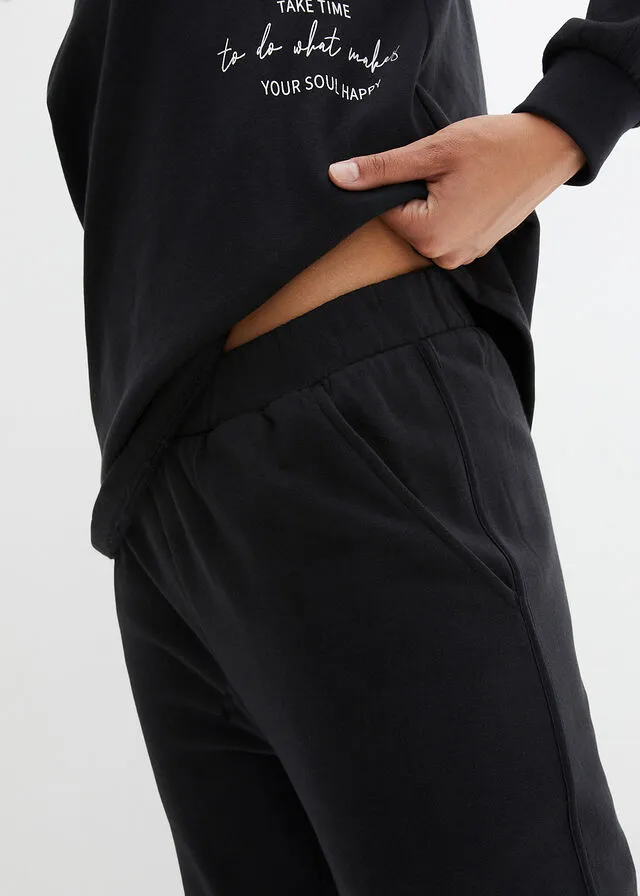 Black Sweatshirt and Wide-leg Pants Tracksuit Set